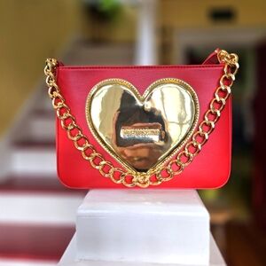 Love Moschino Red and Gold Heart Chain Bag